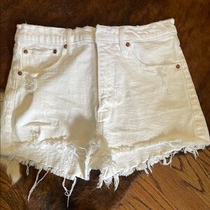 Abercrombie & Fitch White Distressed Denim Shorts